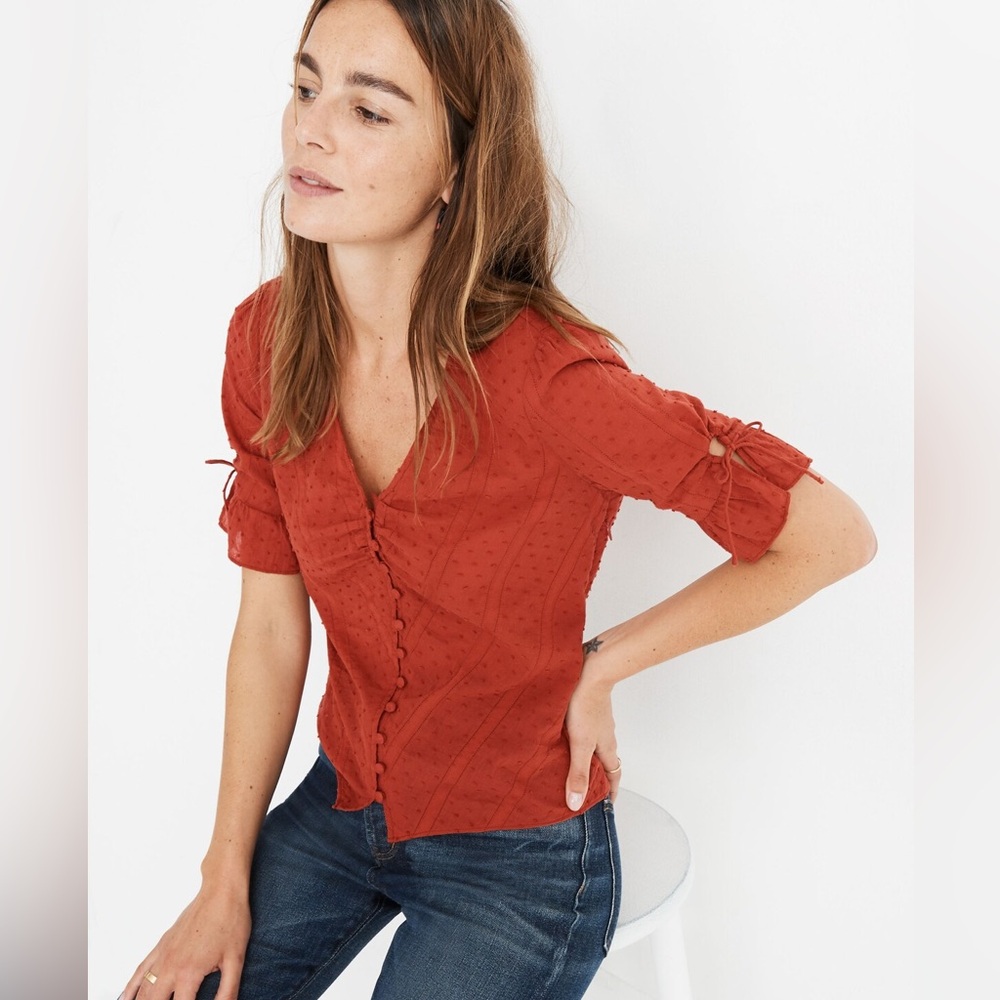 Madewell Daylight Tie-Sleeve Top in Swiss Dot